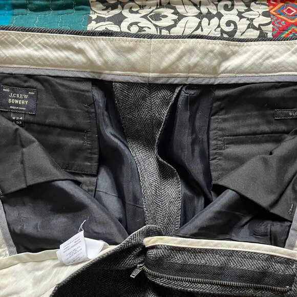 J. Crew Bowery Slim Dark Gray Heringbone Wool Blend Pants, 34x32 - Picture 8 of 9